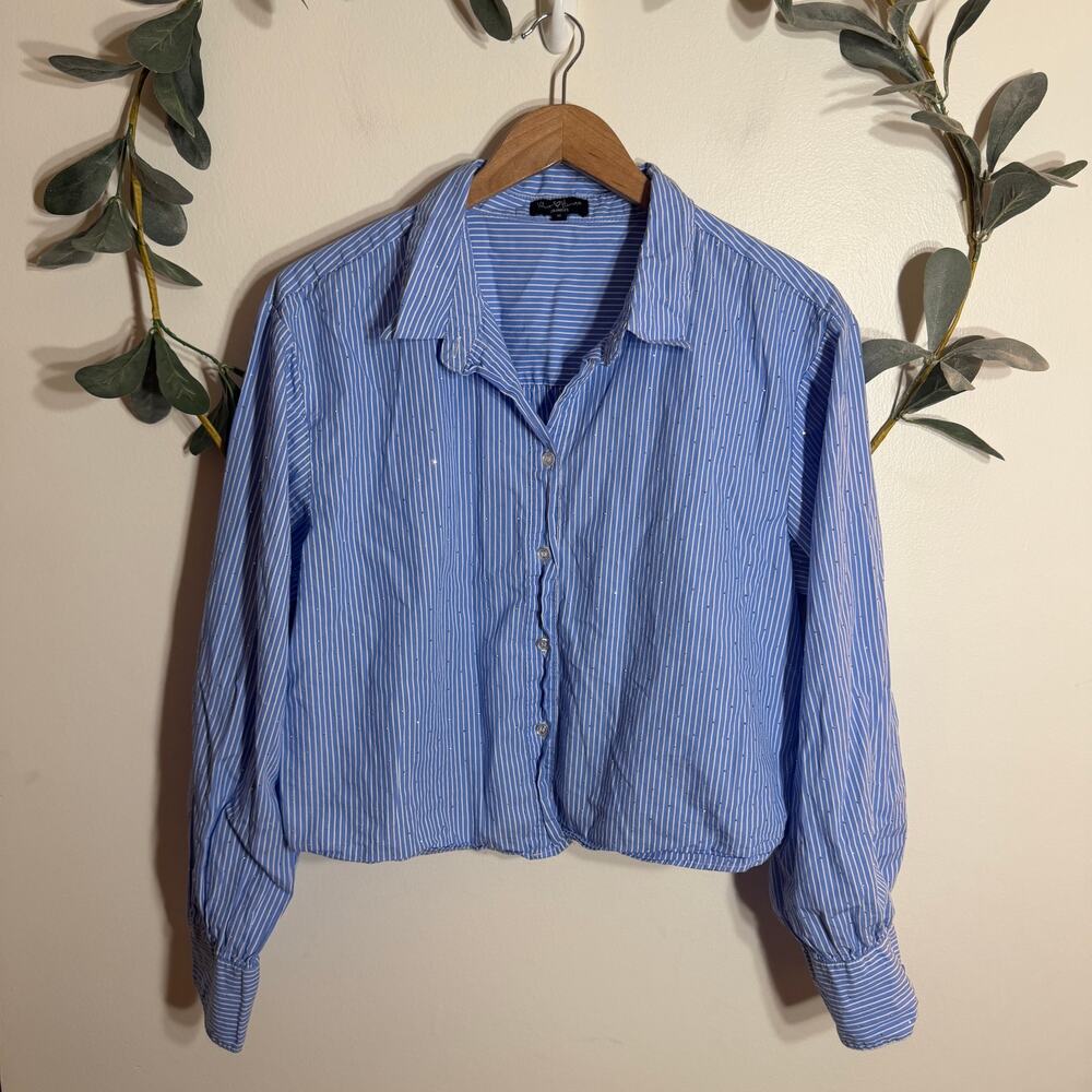Velvet Heart Striped Rhinestoned Button Up